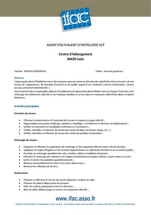 Agent Polyvalent Hotellerie F H -CDD-  Isola