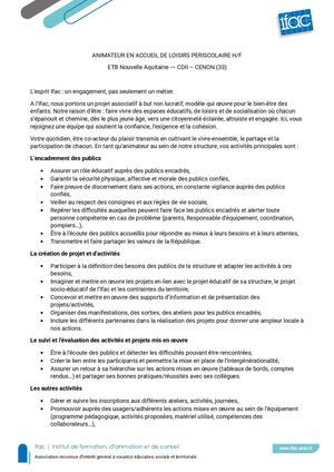 Animateur Trice - CDII -Cenon