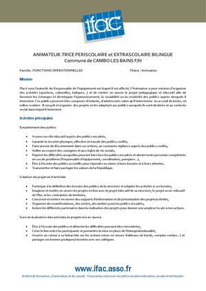 Animateur Trice Bilingue - CDD - Cambo Les Bains
