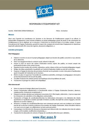 Responsable D'équipement F H - CDI - Cenon 33