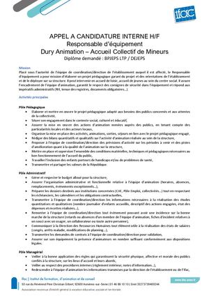Responsable Déquipement F H - CDD - Dury