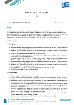 Responsable D'équipement F H - CDD - Sucy En Brie