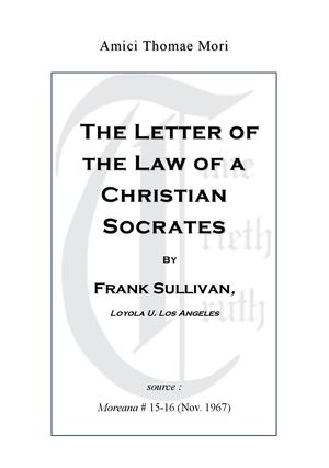 MOR 015 - The Letter Of The Law Of A Christian Socrates