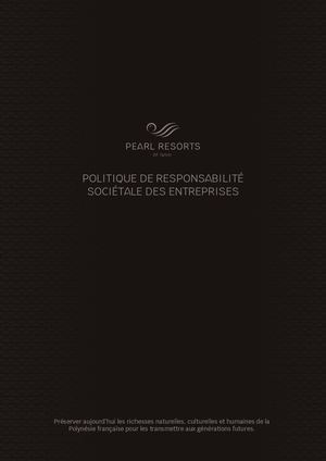 Pearl Resorts Of Tahiti - Politique RSE - Responsabilité Sociétale Des Entreprises
