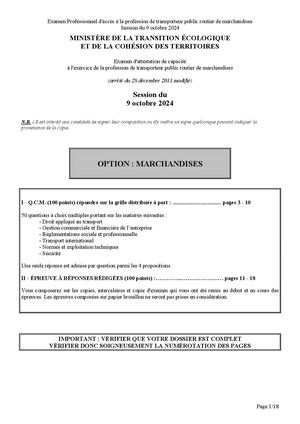 Annales Marchandises Capacité lourd 2024