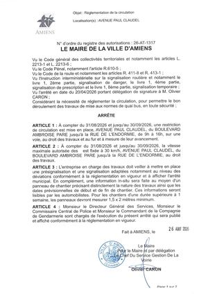 26 AT 1317 Réglementation De La Circulation Avenue Paul Claudel Du 31 08 2026 Au 30 09 2026 - Publiée Le 26 08 2026