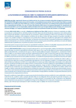 Comunicado Premios Rios Con Vida 2026 XLVI Jornadas