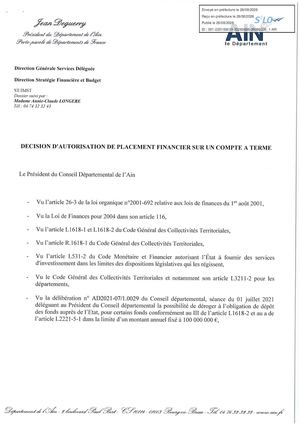 Ar Décision Dépôt Compte à Terme 1 000 000 €