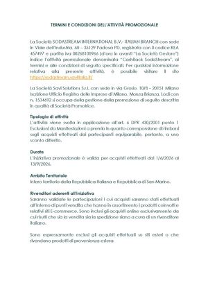 Soda Stream Cashback  Regolamento