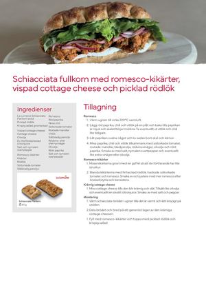 Schiacciata fullkorn med romesco-kikärter, vispad cottage cheese och picklad rödlök