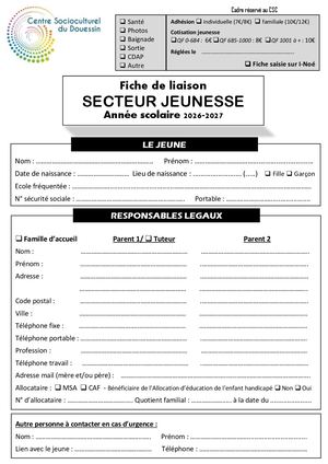 Fiche Liaison Ej 2026 2027