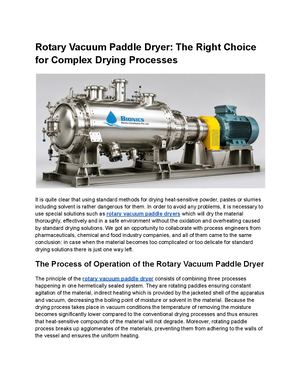 Rotary Vacuum Paddle Dryer The Right Choice For Complex Drying Processes