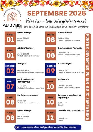 Programme D'animation Septembre 2026 Au 37bis