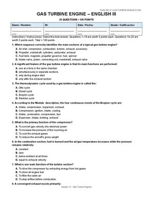 Examen Motor Turbina English Iii 20 Preguntas