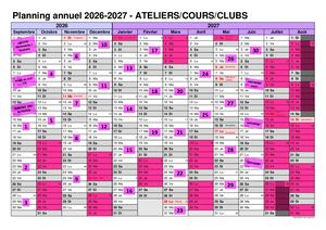 Planning Annuel Ateliers Cours Clubs 2026-2027 2027
