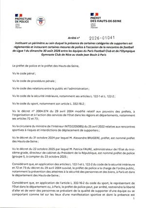 Arrêté Périmétrique I PFC vs OGC Nice
