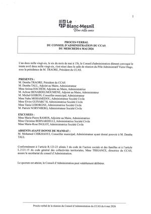 Procès verbal du CA du CCAS du 6 mai 2026