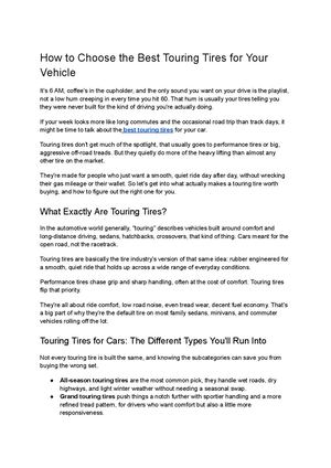 How To Choose The Best Touring Tires For Your Vehicle