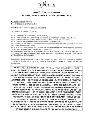 Arrete 1895 2026 - Pose De Bornes A Dechets Alimentaires Divers Lieux Du 1 Au 30 09 2026 (30j) Publié Le 28 08 2026
