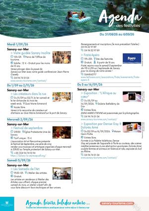 Agenda de la semaine du 31 août au 6 septembre 2026