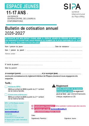 Bulletin Cotisation Annuel 2026 2027