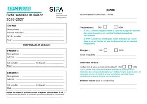 Fiche Sanitaire 2026 2027