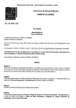 Arrêté 275 Feux D'artifices 05 Septembre
