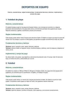 Deportes Equipo Historia Reglas Fundamentos