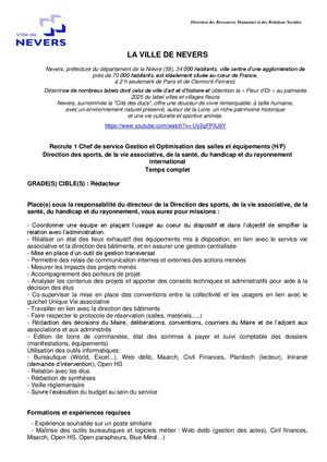 Chef de service Gestion et optimisation des Salles Et éQuipements