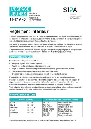 Réglement Intérieur Espace Jeunes