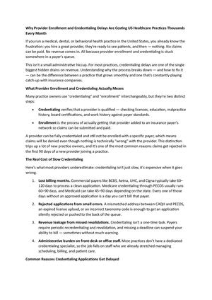 Why Provider Enrollment And Credentialing Delays Are Costing Us Healthcare Practices Thousands Every Month