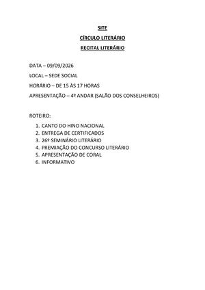 Site Do Clube Naval Roteiro Concurso Literário 2026