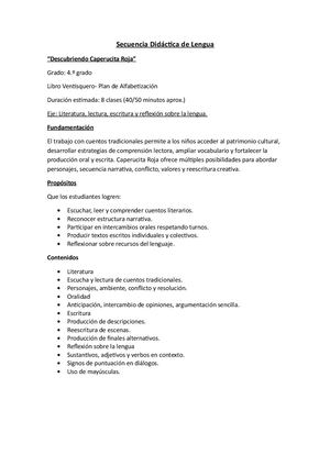 Secuencia Didáctica De Lengua 4