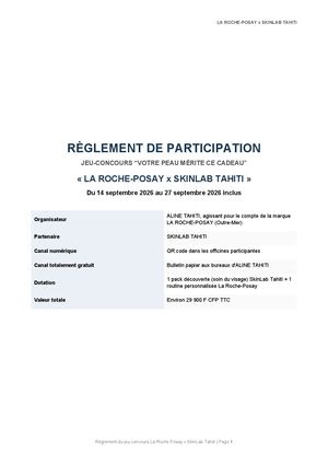 Reglement Jeu Concours La Roche Posay X Skin Lab Tahiti