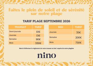 Tarifs plage septembre