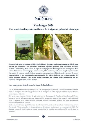 Vendanges Pol Roger 2026 - Communiqué FR