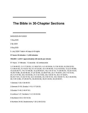 The Bible In 30 Chapter Sections Study Guide.