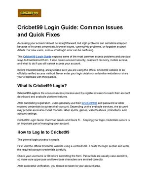 Cricbet99 Login Guide