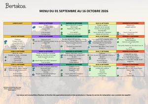 MENU DU 01 SEPTEMBRE AU 16 OCTOBRE 2026