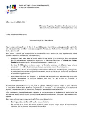 Courrier Ia Residence Pedagogique