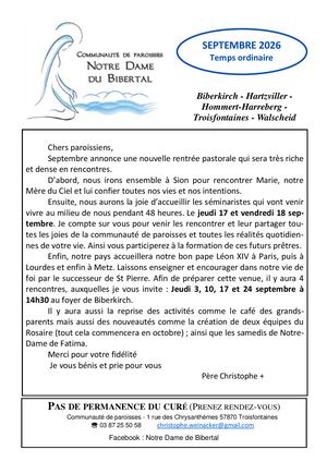 Feuille Paroissiale Septembre 2026