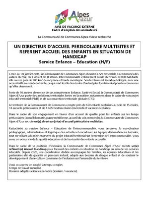 Annonce Référent Ecole Handicap