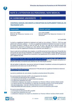 Note Drh Sun Controle Annuel Des Droits A Perception Du Supplement Familial De Traitement (Sft)