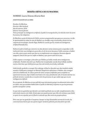 Resena Critica Ex Machina Laura Ximena Alvarez Ruiz