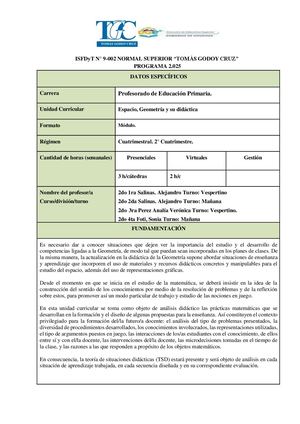 Programa Espacio, Geometría Y Su Didáctica 2° Pep 2026