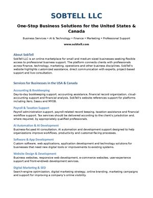 SOBTELL LLC One-Stop Business Solutions for the United States & Canada Business Services • AI & Technology • Finance • Marketing • Professional Support www.sobtell.com