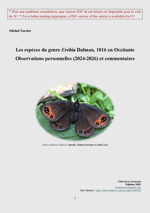 Les espèces du genre Erebia Dalman, 1816 en Occitanie Observations personnelles (2024-2026) et commentaires. Par Michel Tarrier