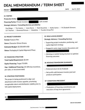 2025 Deal Memorandum / Term Sheet - Redacted