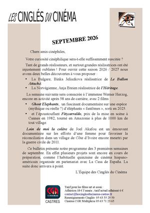 Septembre 2026 bulletin Cinglés du Cinéma de Castres