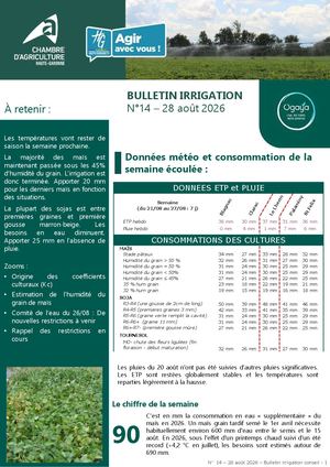 Bulletin Irrigation N°14 du 27 août au 2 septembre 2026